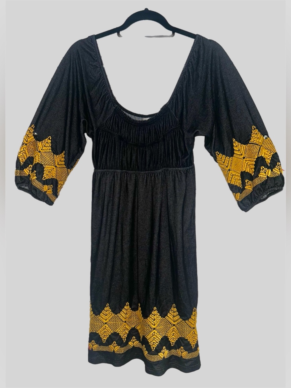 Boho Black Uncle Frank Peasant-Style Mini with Gold Embroidered - Picture 3 of 10